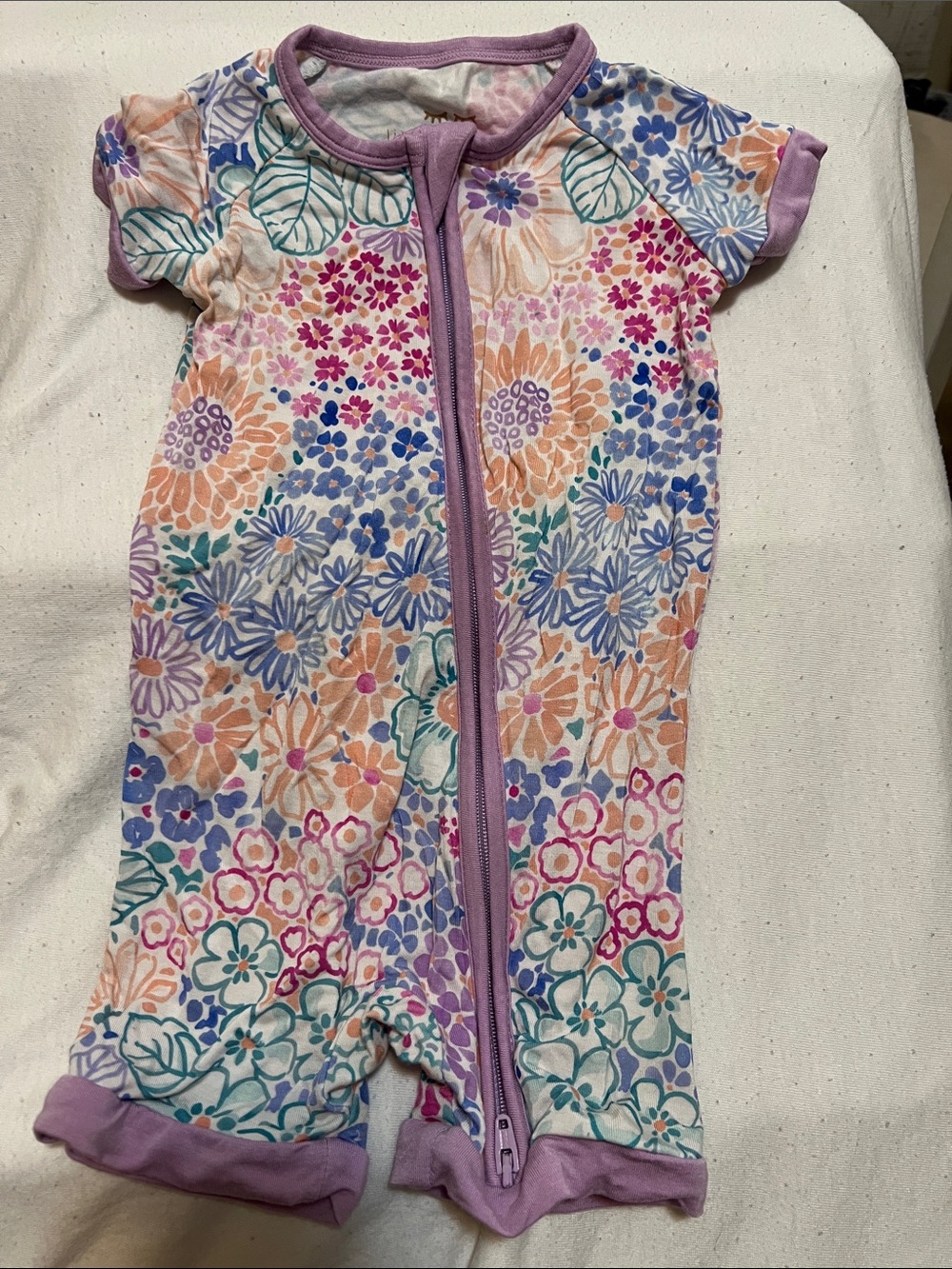Little Sleepies doodle blooms Bamboo Shorty Zippy 6–12 Months EUC